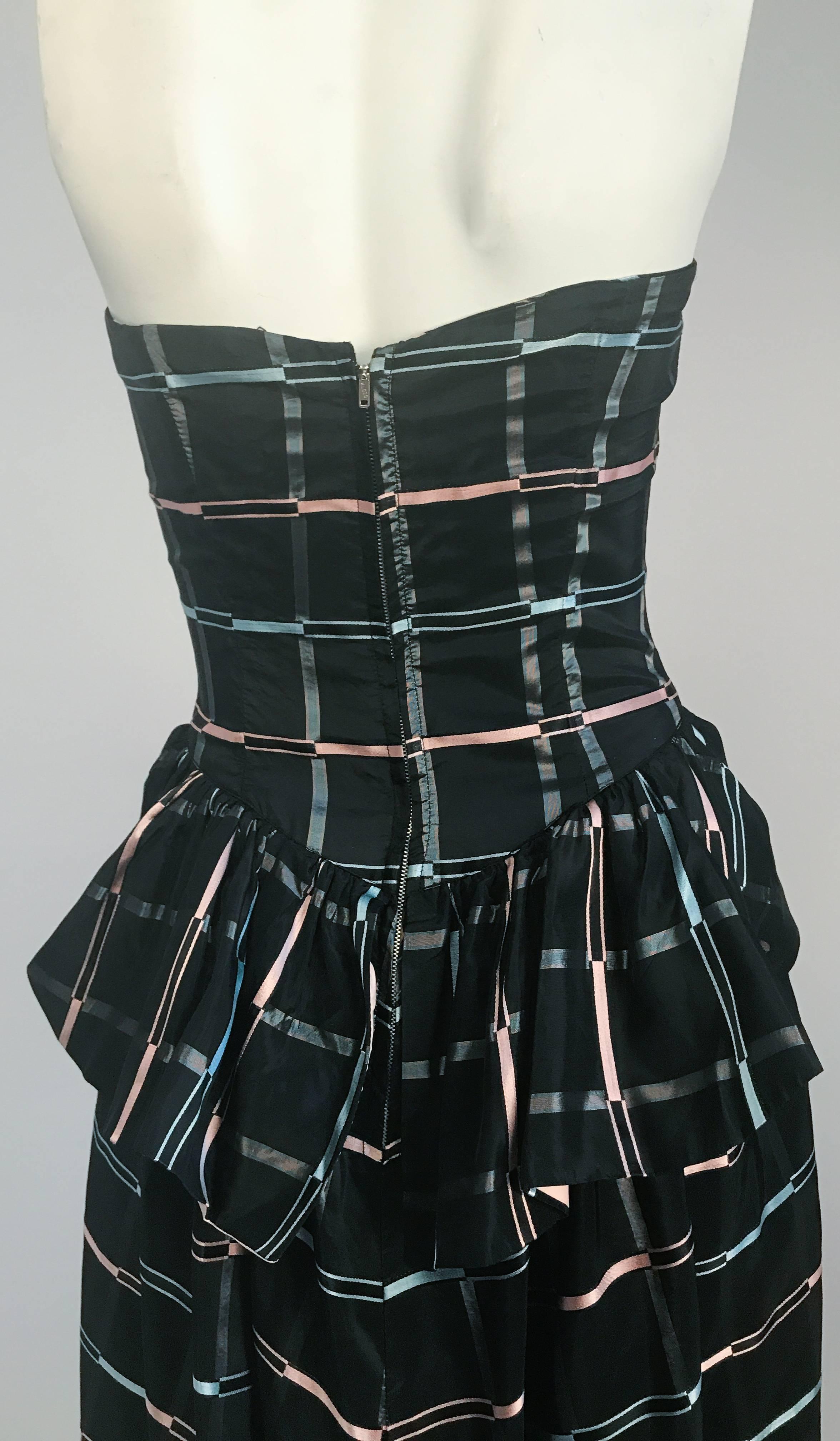 Black 1945 Strapless Plaid Evening Dress 