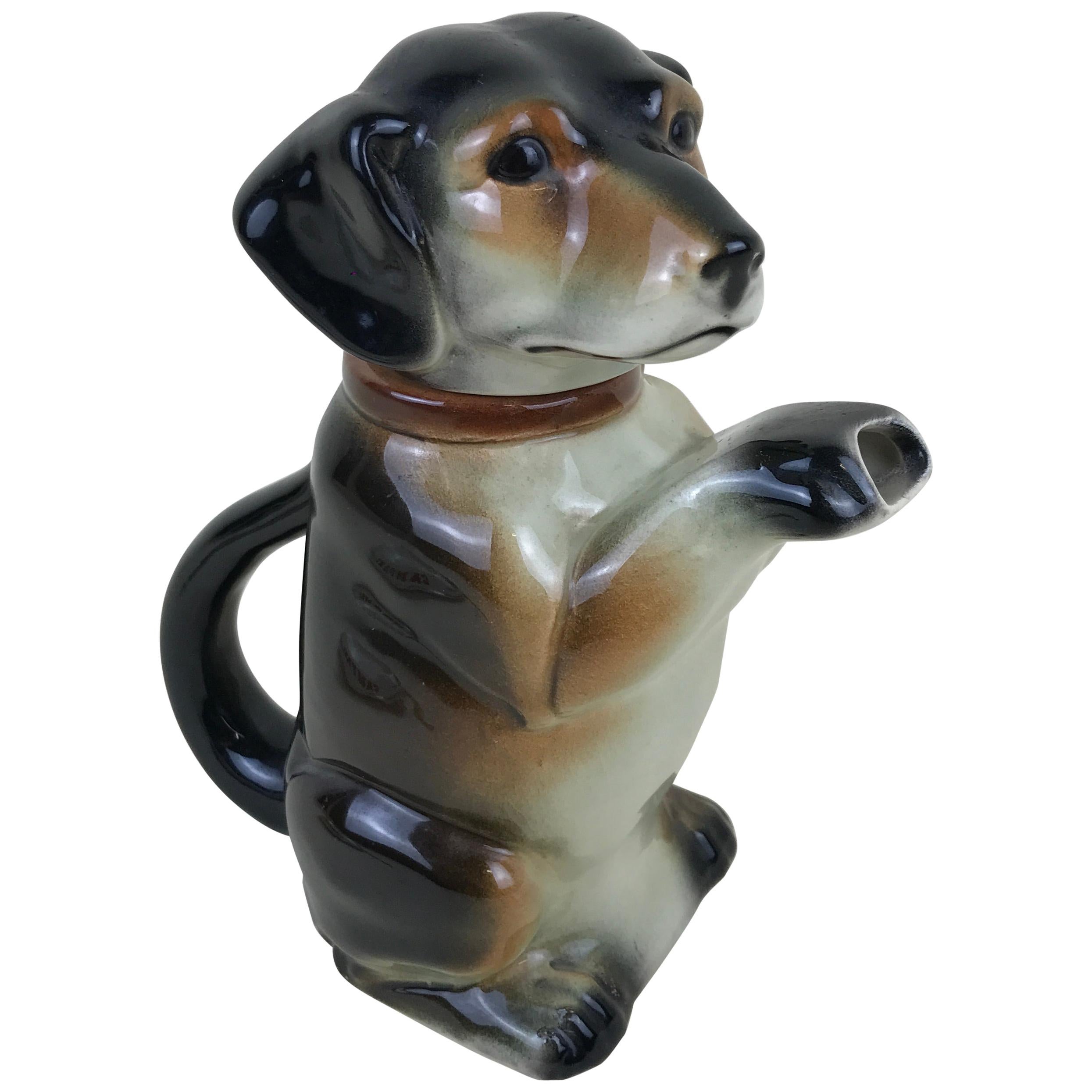 1945s Rare Dog Shaped Erphila Majolica Glazed Teapot Made in Us Zone Germany For Sale
