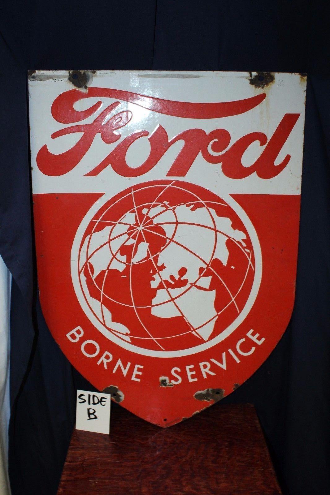 Mid-20th Century 1946-1953 Ford Borne Service Double Sided Porcelain Shield Sign For Sale