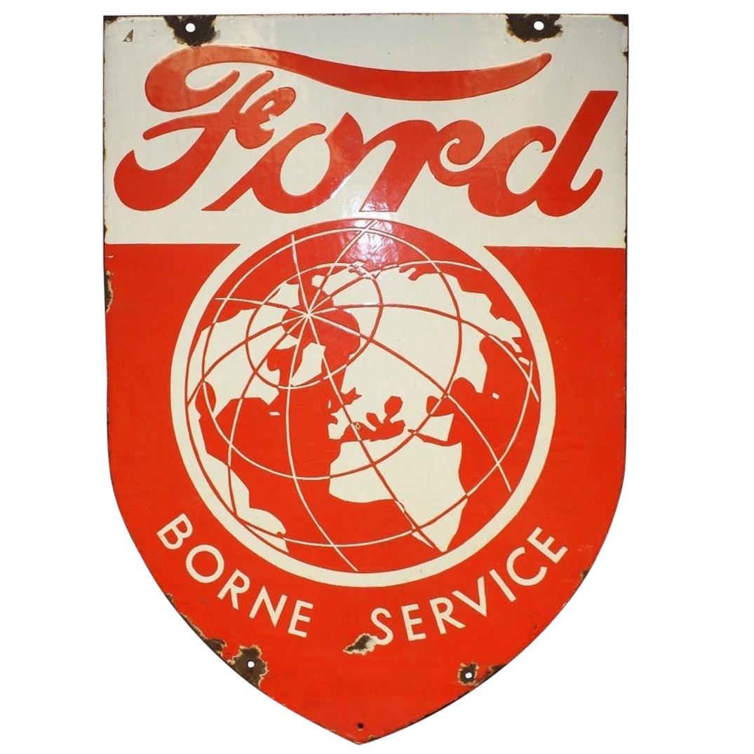 1946-1953 Ford Borne Service Double Sided Porcelain Shield Sign For Sale