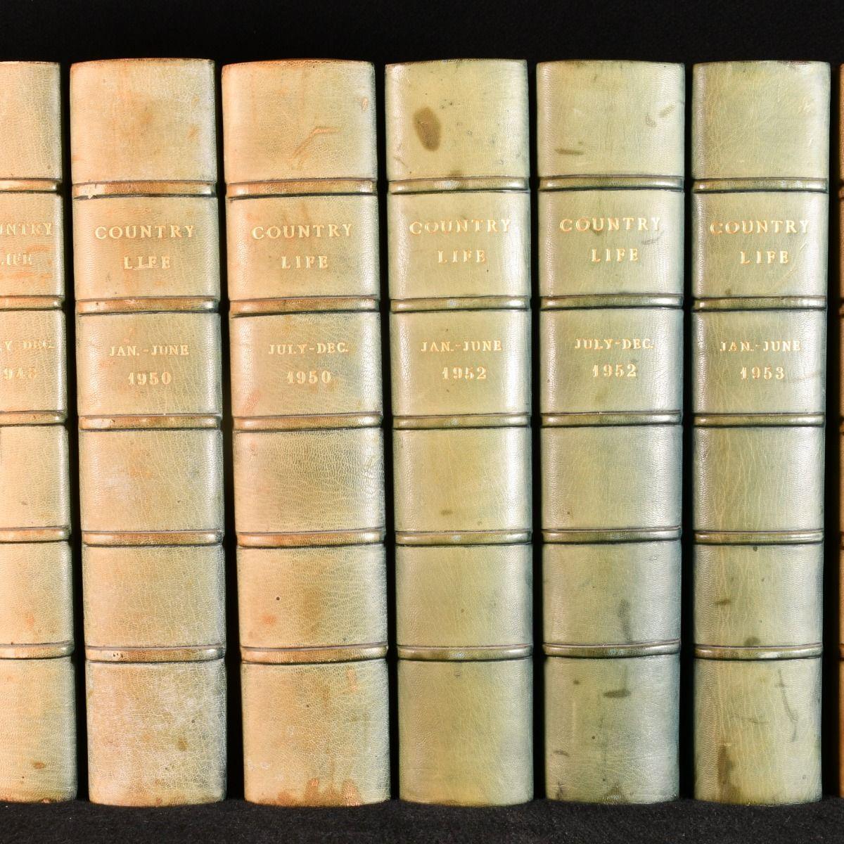 A collection of eleven volumes of the Country Life magazine, uniformly bound in an attractive Sangorski and Sutcliffe signed quarter morocco.

A sumptuous collection of eleven large paper volumes of The Country Life journal, uniformly bound in a