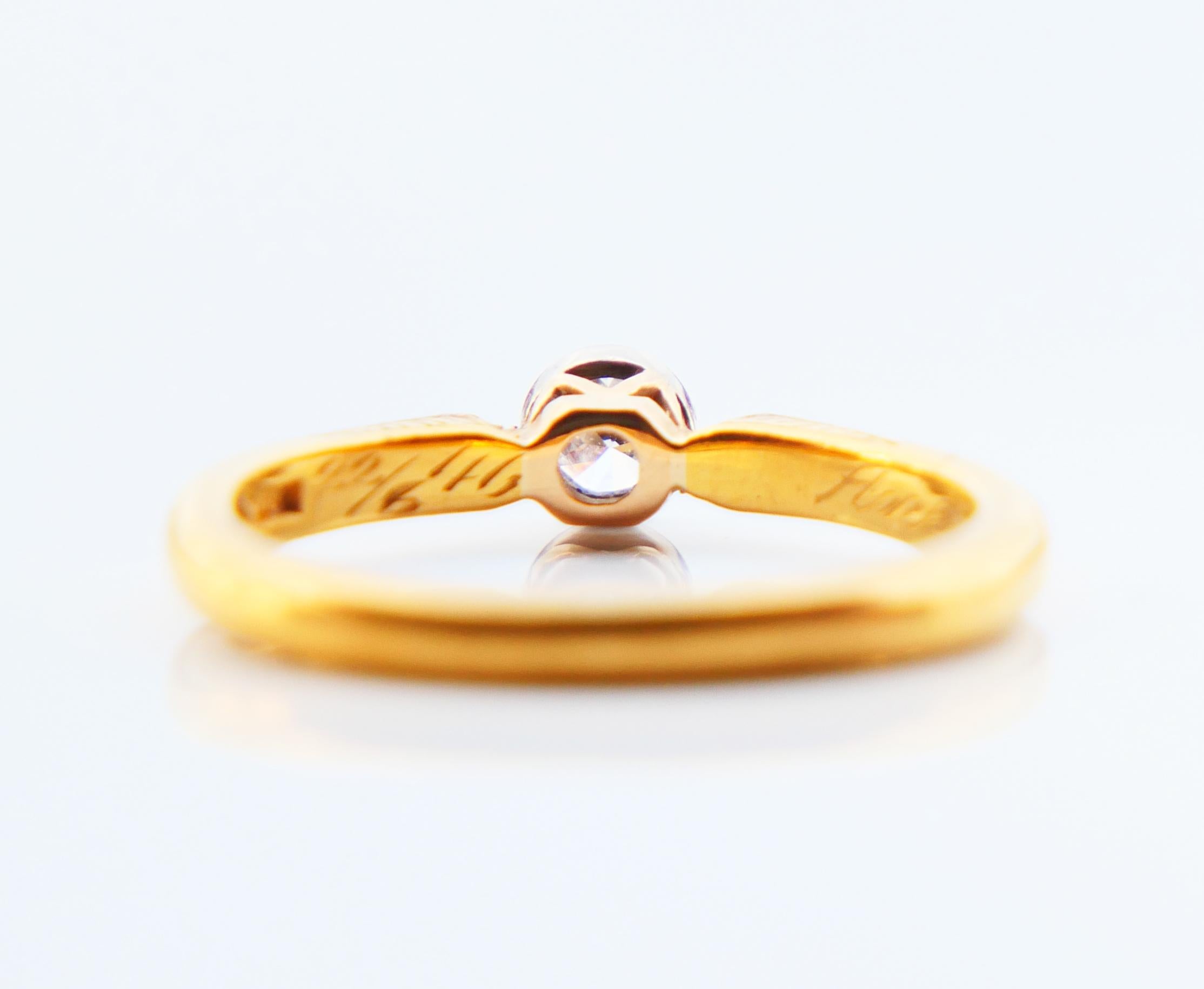 Old European Cut 1946 Anna's Ring 0.21 ct Diamond solid 23K Gold Platinum Ø US 6.5 / 3.2 gr For Sale