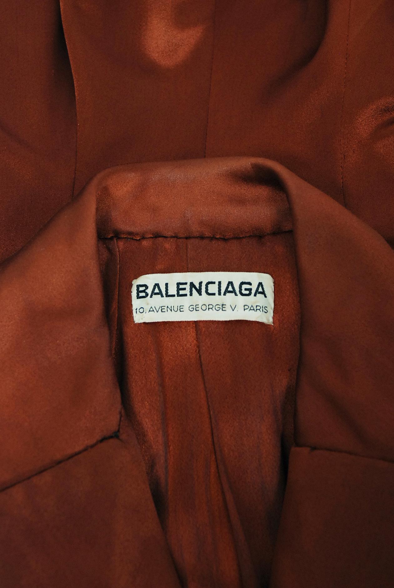 Women's 1946 Balenciaga Haute-Couture Copper Satin Tailored Peplum Jacket and Skirt Suit