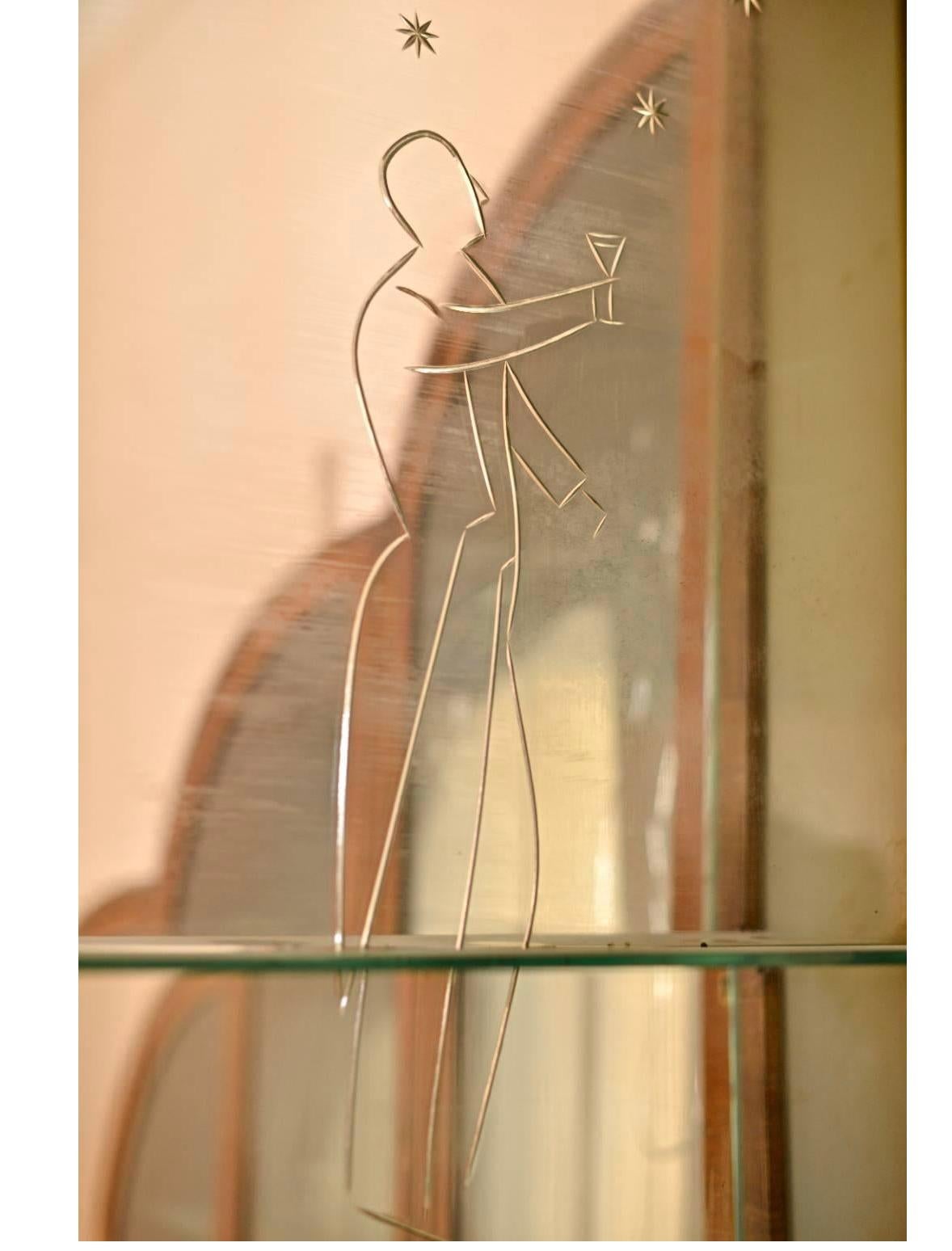1946 Espejo biselado Art Deco grabado a mano, principios del siglo XX A Glaseado en venta