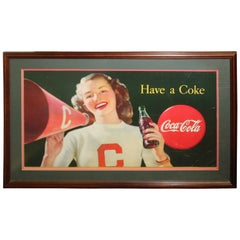 1946 Coca Cola Cardboard Poster Litho Display Cheerleader Sign Framed