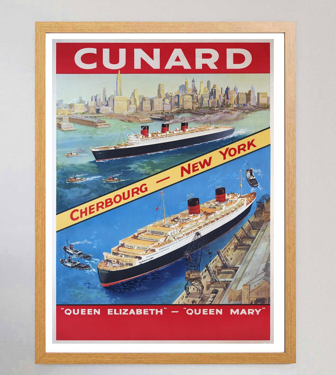 Inconnu Affiche vintage d'origine Queen Elizabeth - Queen Mary Cunard, 1946 en vente