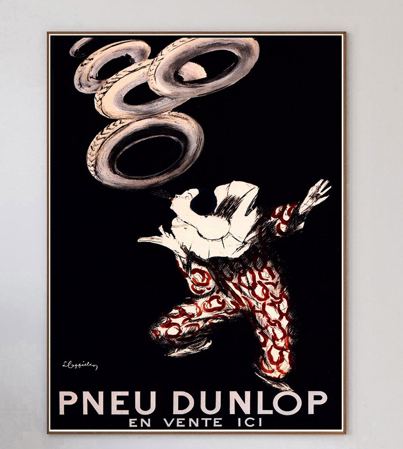A wonderful poster and piece of advertising history. This poster created for Pneu Dunlop, or Dunlop Tyres was created in 1946 to promote the International tyre manufacturing brand. Founded in 1890 in Dublin, Dunlop Tyres continues to trade to this