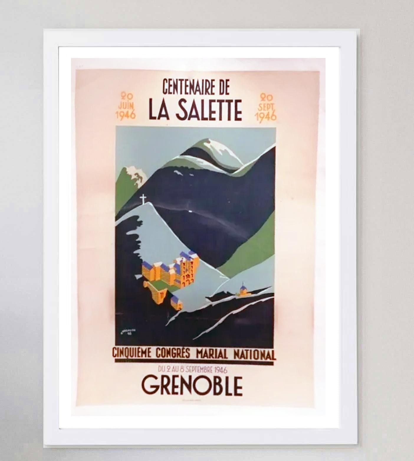 Français Affiche vintage originale de Grenoble, Centenaire de La Salette, 1946 en vente