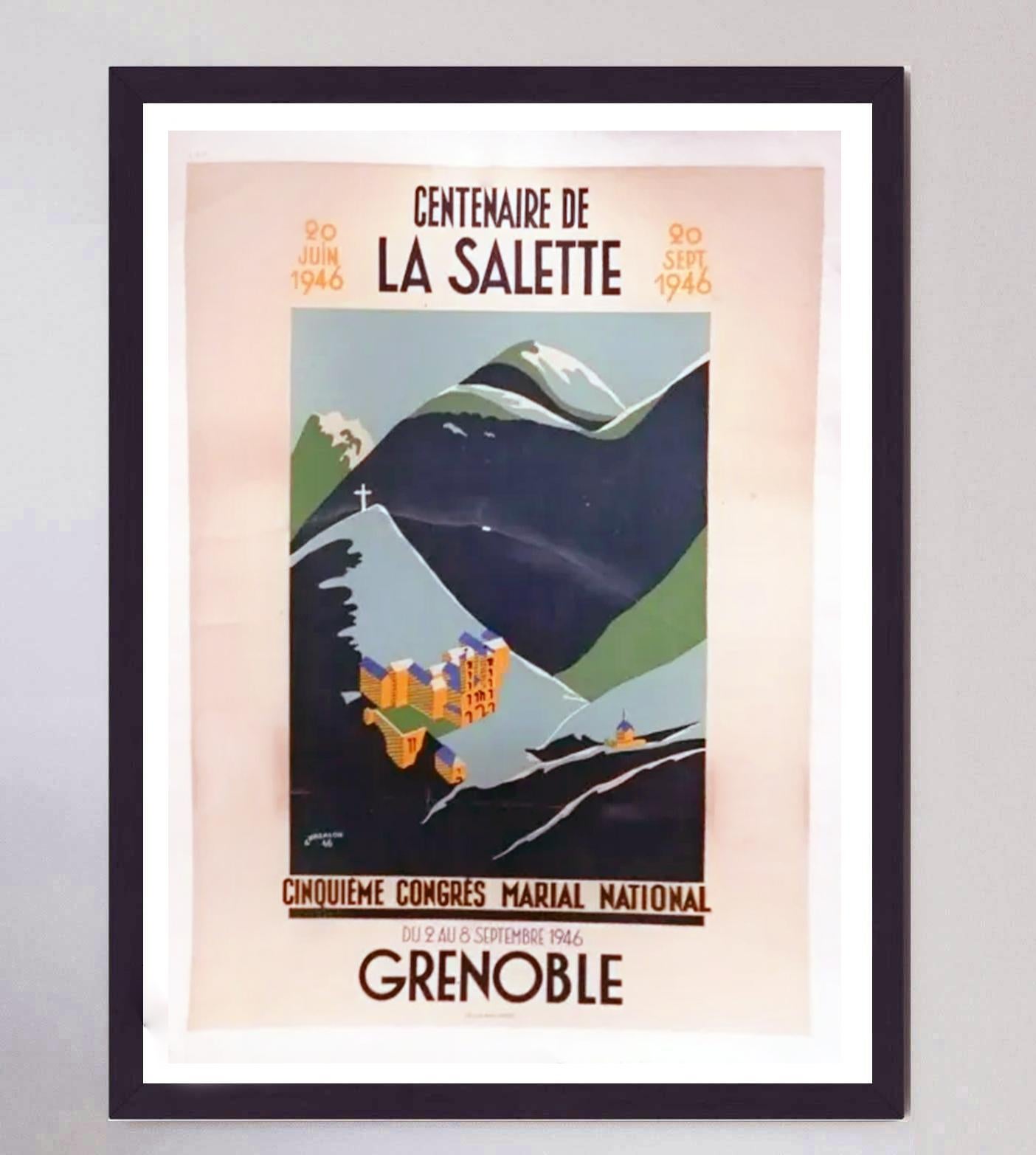 Affiche vintage originale de Grenoble, Centenaire de La Salette, 1946 Bon état - En vente à Winchester, GB