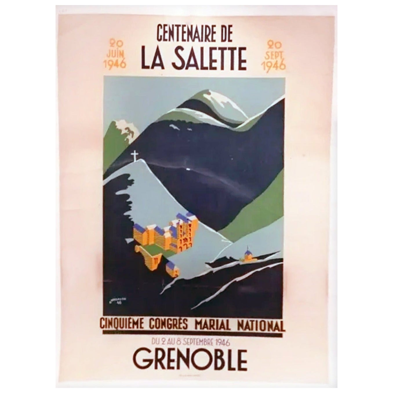 1946 Grenoble - Centenaire de La Salette Original Vintage Poster im Angebot