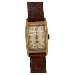Vintage 1946 Hamilton 14k Gold Filled Hand Winding Watch w/ Brown Leather Band