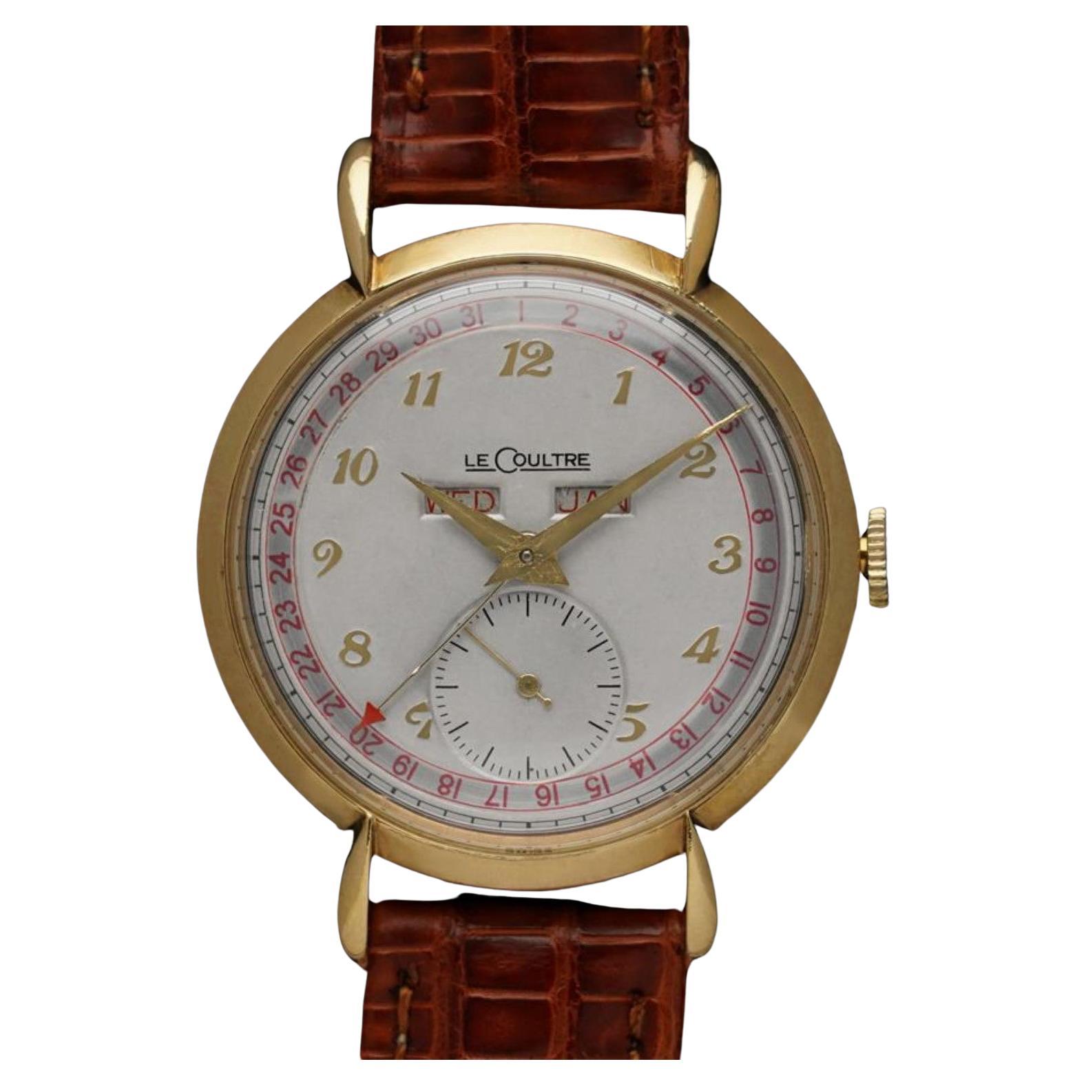1946 Jaeger-LeCoultre Vintage Mens Triple Date Calendar Watch - 18K Gold