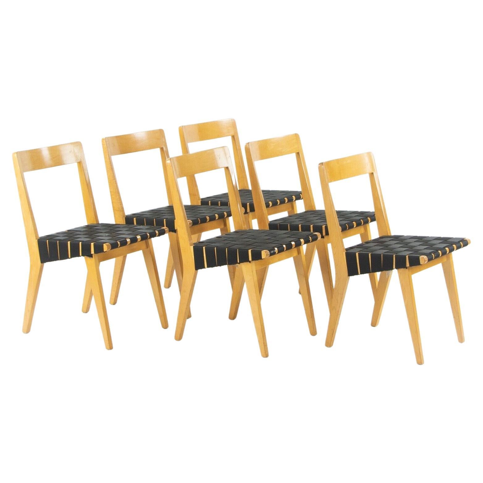 1946 Jen Risom 666 WSP Side Chairs Black Webbing for Knoll Associates Set of Six For Sale