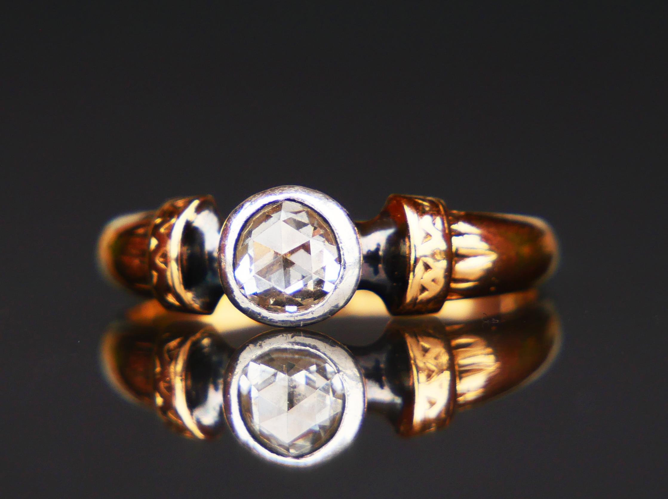 1946 Ring 0.45 ct Diamond solid 18K Gold Silver Ø 7US / 3.2gr For Sale 5