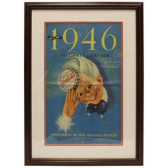 1946 Original Coca Cola Calendar "Sprite Boy" Framed Advertising