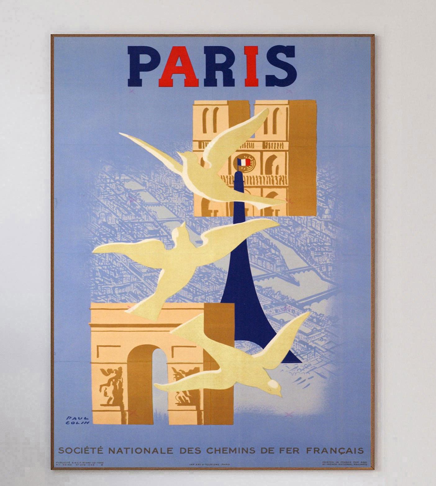 This gorgeous & rare poster for SNCF features artwork from the great commercial artist Paul Colin. The iconic French illustrator created advertisements for the likes of Moulin Rouge, the Champs-Elysees Theatre and brand such as Philips and