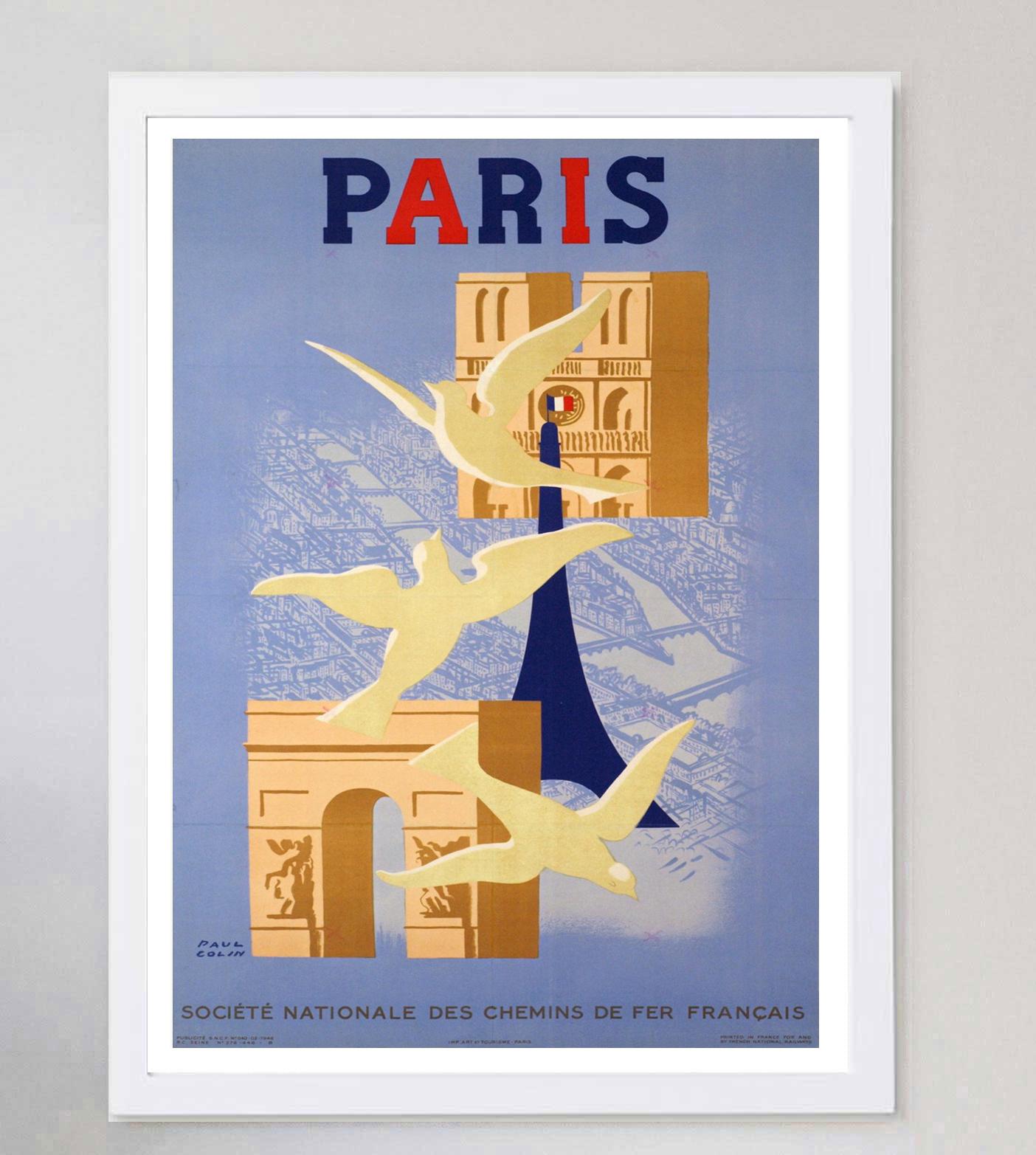 1946 Paris, SNCF Original Vintage Poster In Good Condition In Winchester, GB
