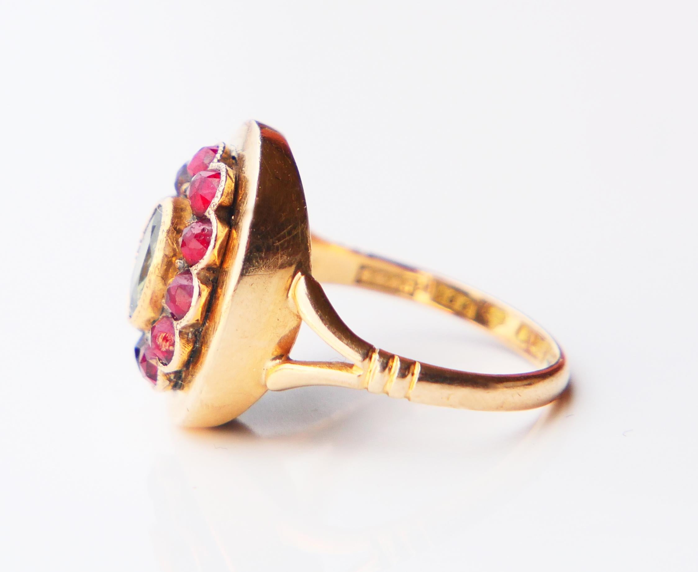 Men's 1946 Poison Ring natural 1ct Green Sapphire Garnets solid 18K Gold Ø US6.5 / 5gr For Sale