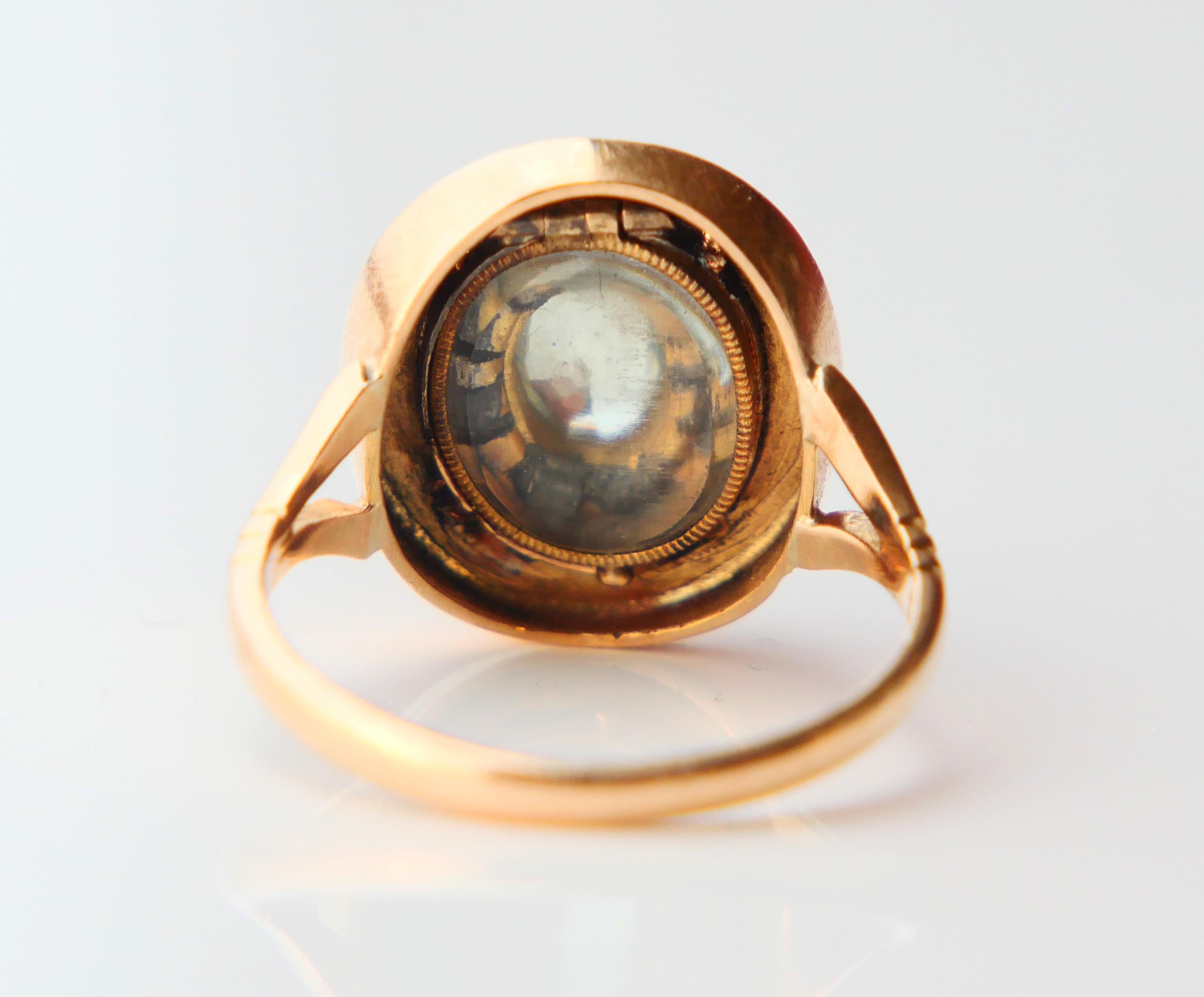 1946 Poison Ring natural 1ct Green Sapphire Garnets solid 18K Gold Ø US6.5 / 5gr For Sale 2