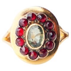 1946 Poison Ring natural 1ct Green Sapphire Garnets solid 18K Gold Ø US6.5 / 5gr