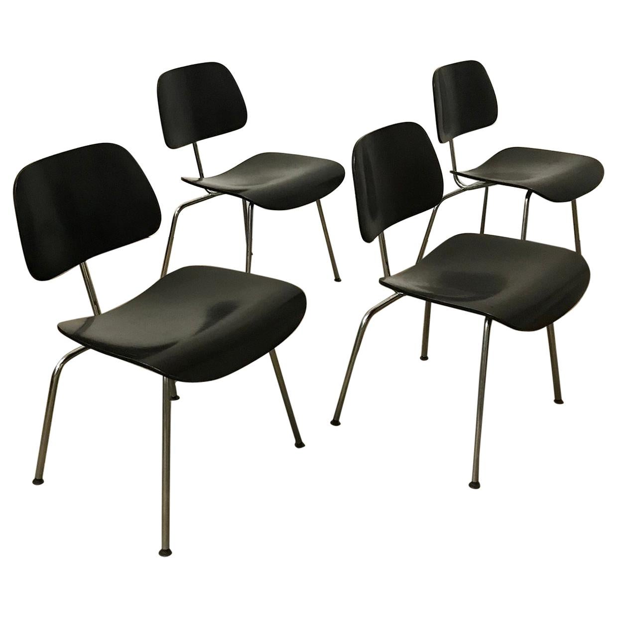 1946, Ray and Charles Eames for Herman Miller, Set of 4 DCM in Black Version