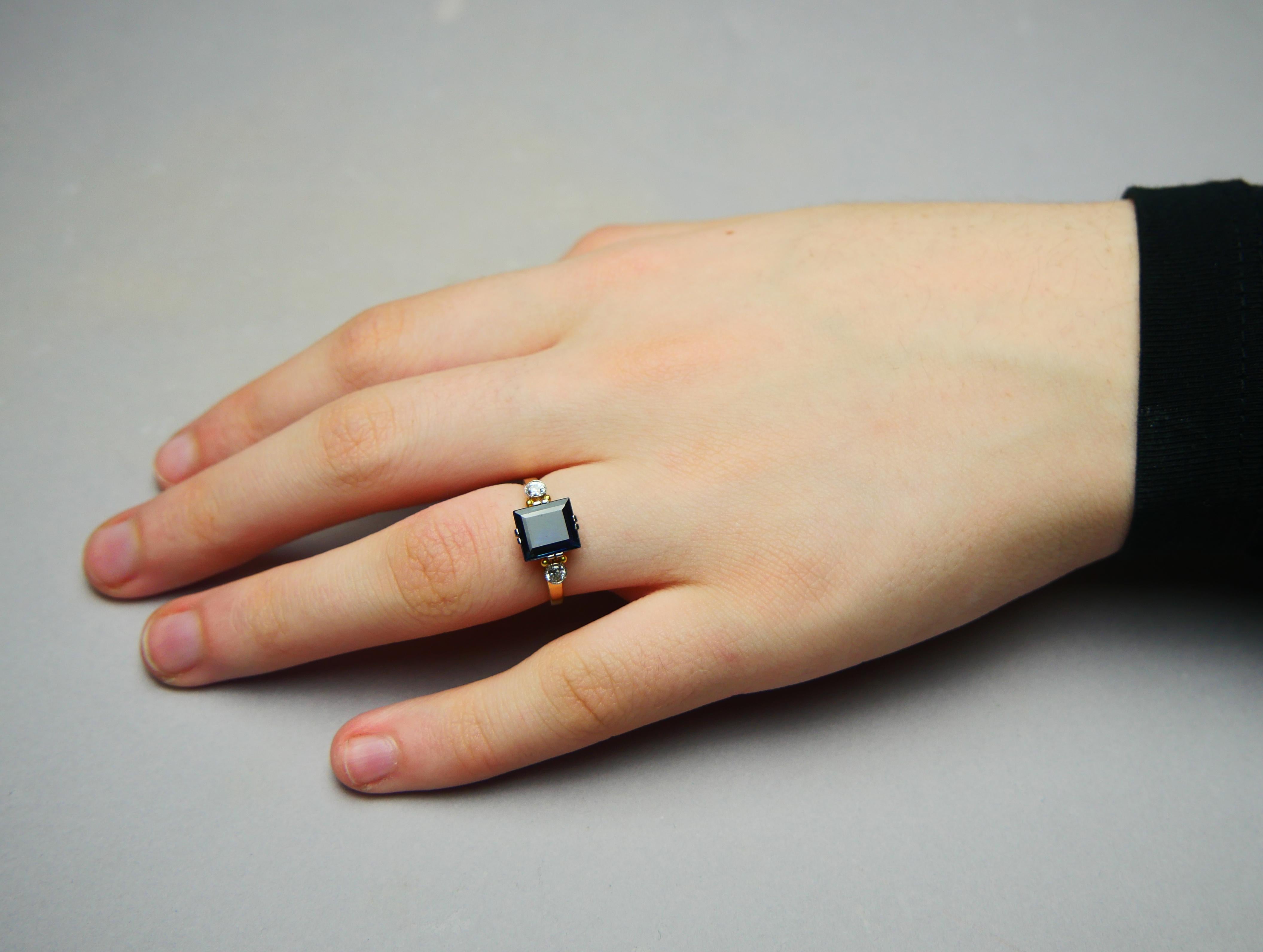1946 Ring natural 2.25ct. Sapphire 0.2ctw Diamonds 18K Gold ØUS5.75 /2.8gr For Sale 5