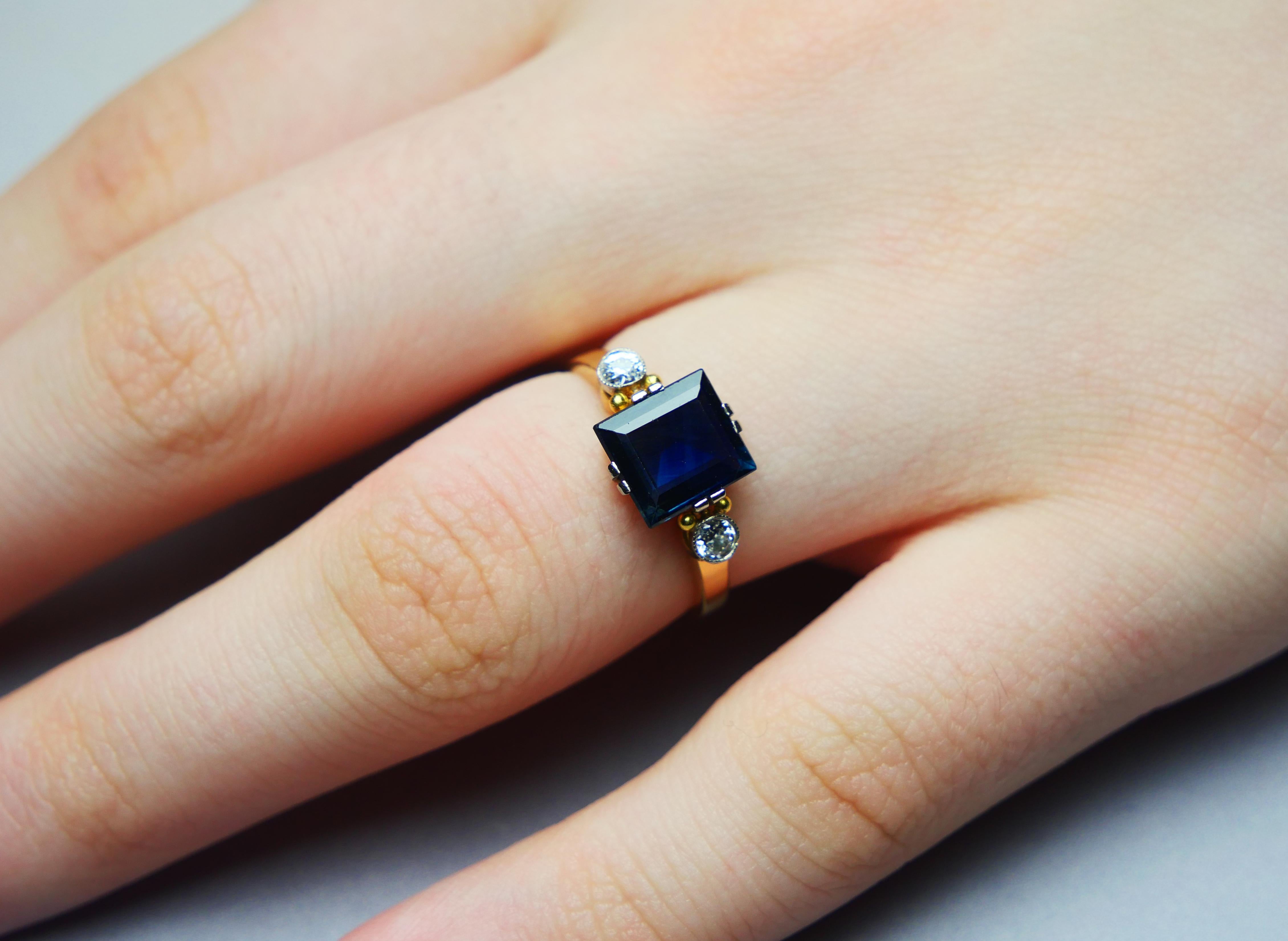 1946 Ring natural 2.25ct. Sapphire 0.2ctw Diamonds 18K Gold ØUS5.75 /2.8gr For Sale 7