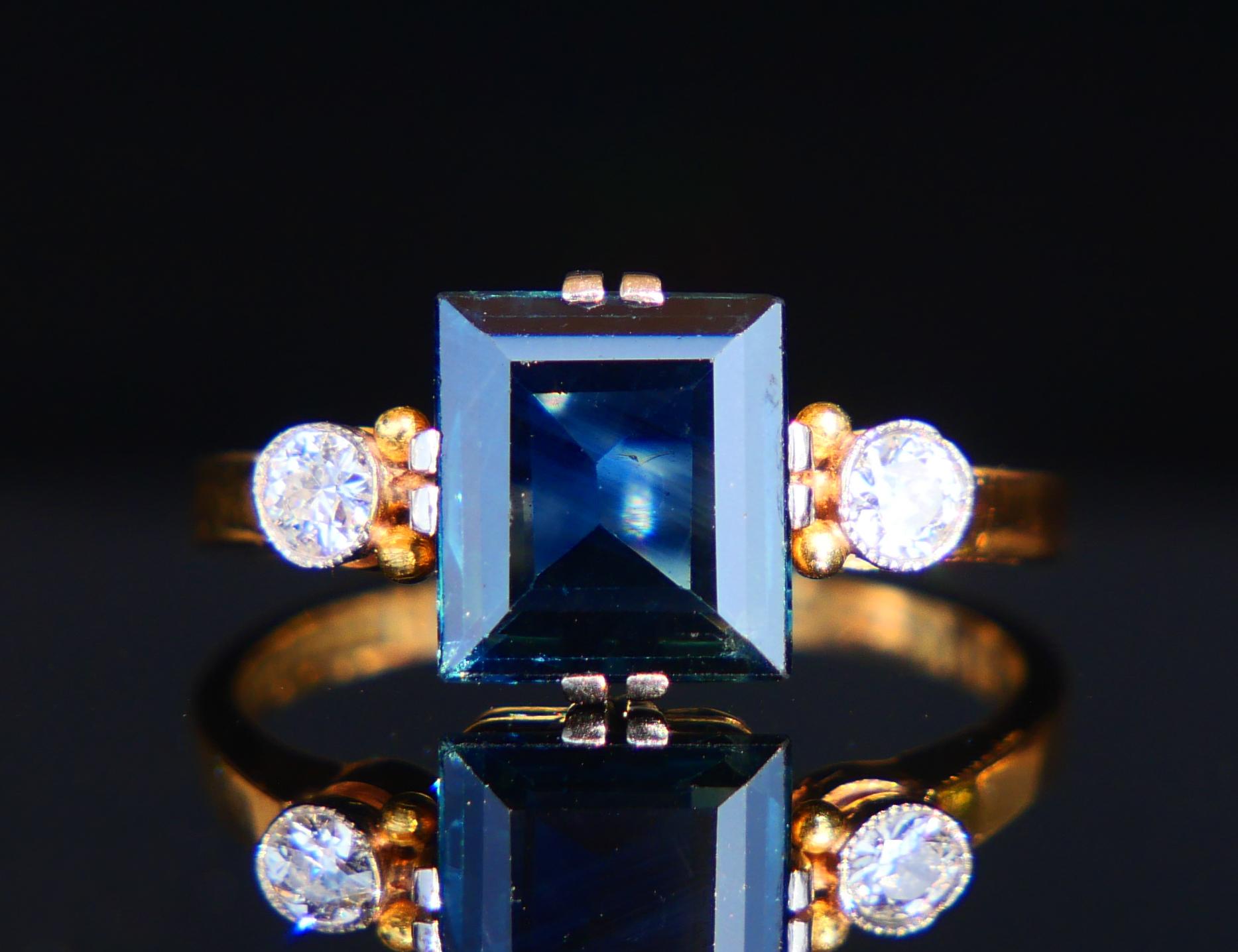 1946 Ring natural 2.25ct. Sapphire 0.2ctw Diamonds 18K Gold ØUS5.75 /2.8gr For Sale 8