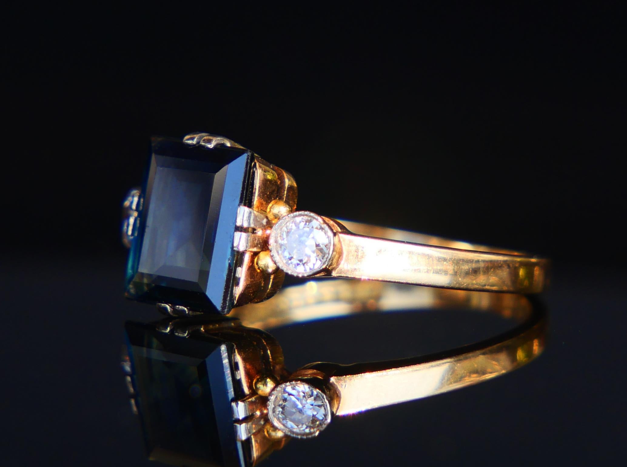 1946 Ring natural 2.25ct. Sapphire 0.2ctw Diamonds 18K Gold ØUS5.75 /2.8gr For Sale 11
