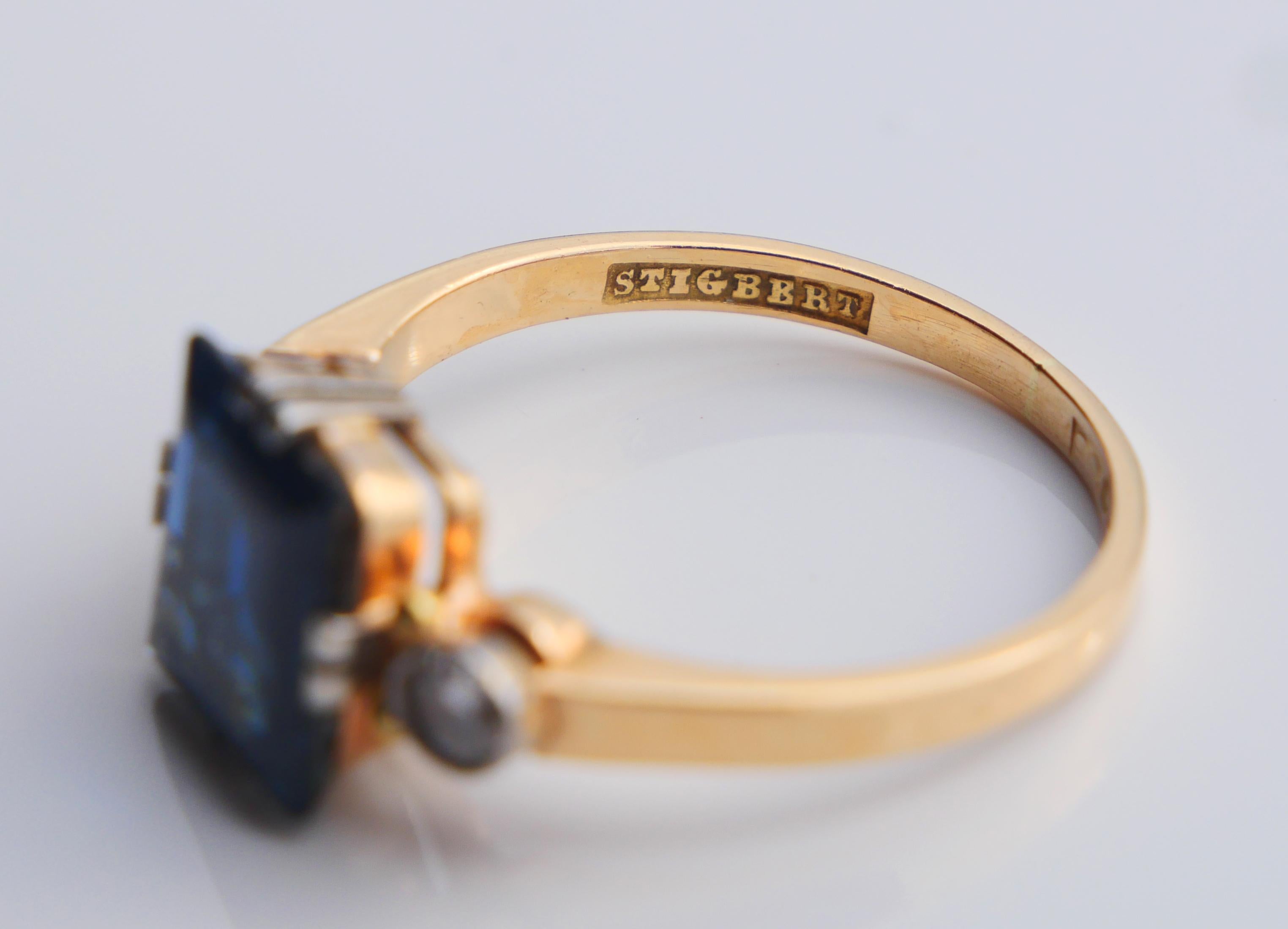 1946 Ring natural 2.25ct. Sapphire 0.2ctw Diamonds 18K Gold ØUS5.75 /2.8gr For Sale 12