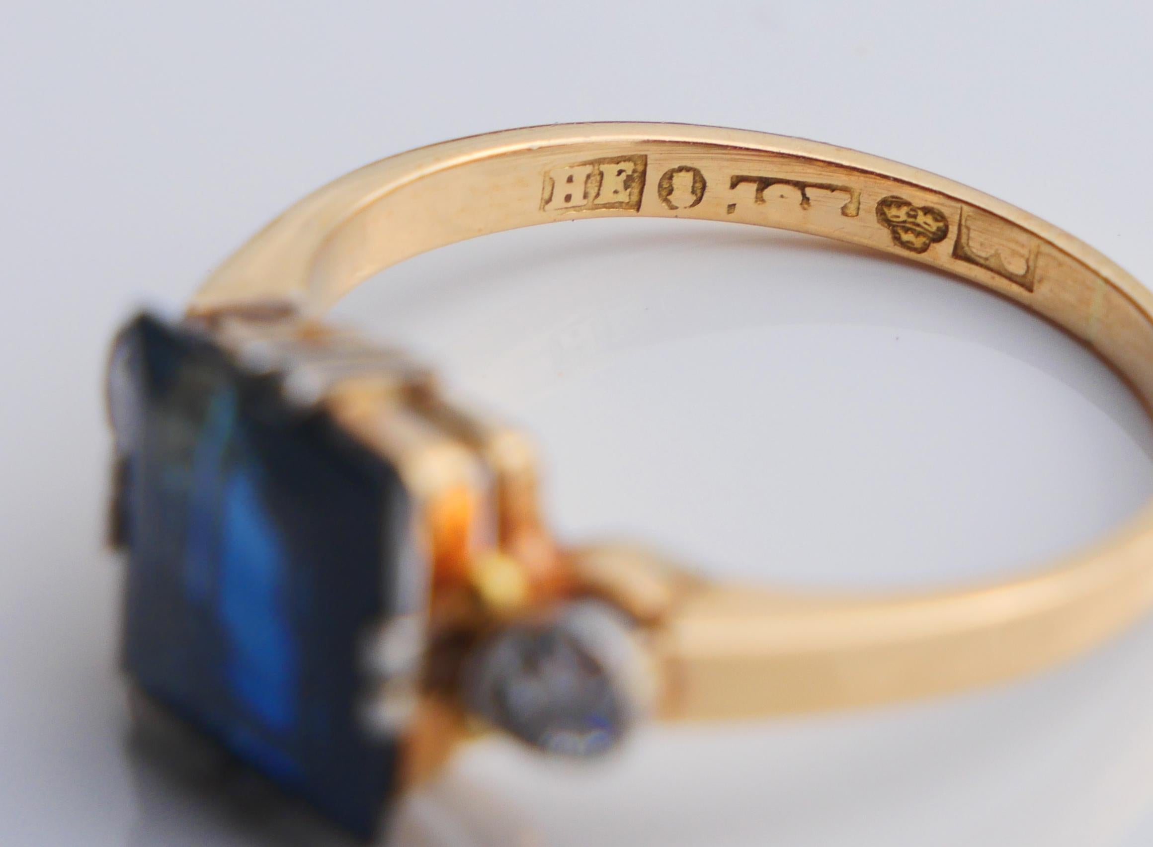 1946 Ring natural 2.25ct. Sapphire 0.2ctw Diamonds 18K Gold ØUS5.75 /2.8gr For Sale 13