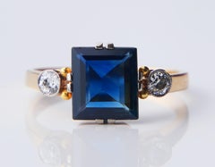 1946 Ring natural 2.25ct. Sapphire 0.2ctw Diamonds 18K Gold ØUS5.75 /2.8gr