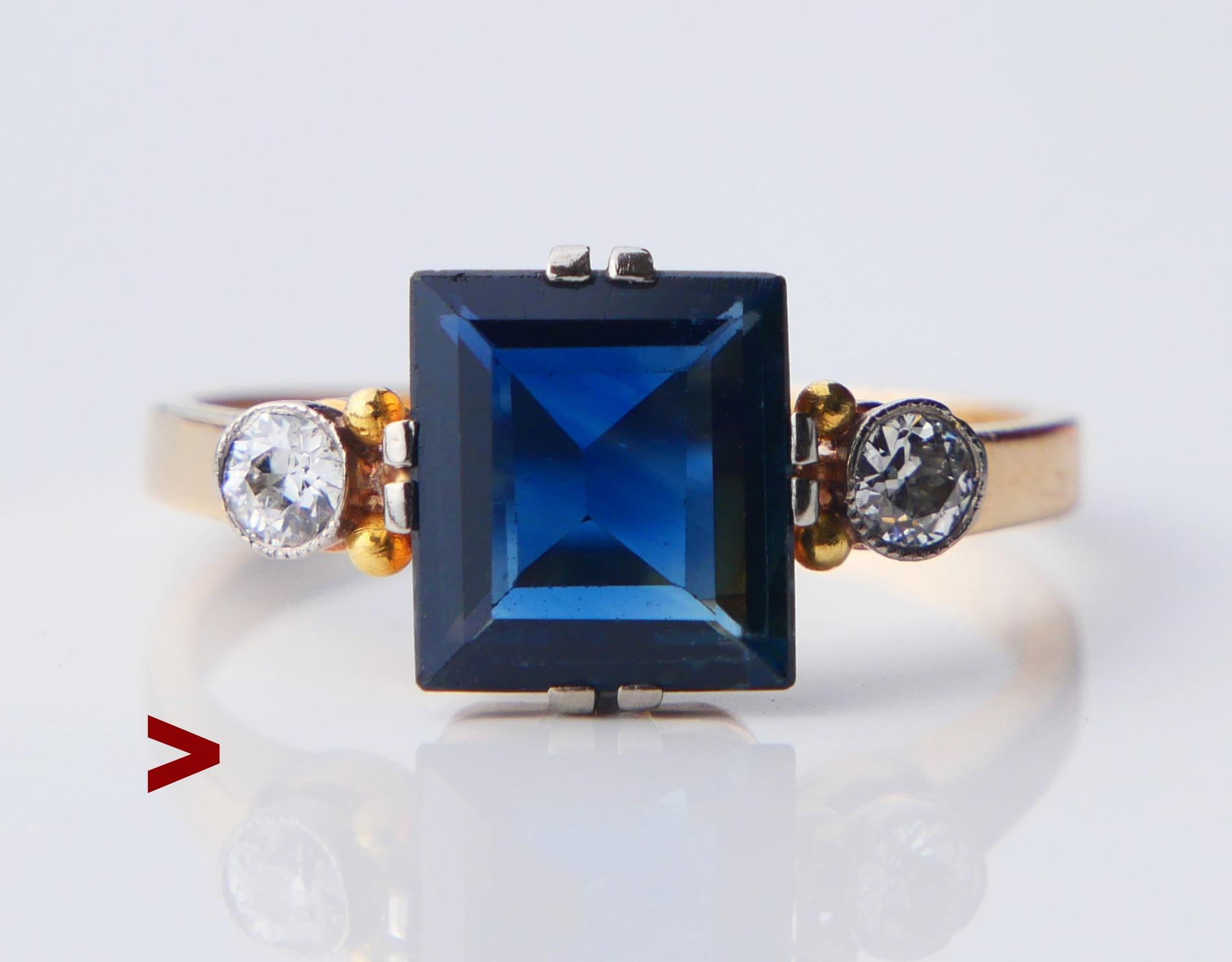 Art Nouveau 1946 Ring natural 2.25ct. Sapphire 0.2ctw Diamonds 18K Gold ØUS5.75 /2.8gr For Sale