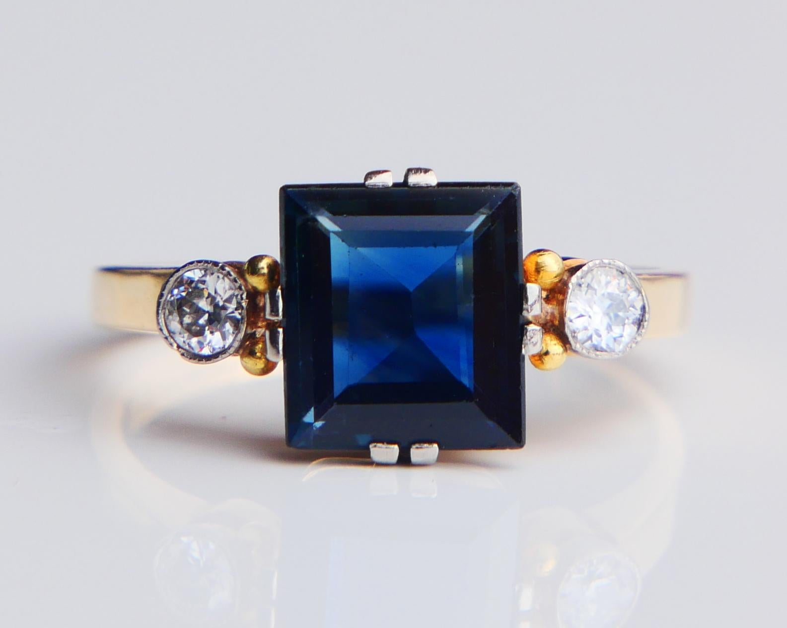 1946 Ring natural 2.25ct. Sapphire 0.2ctw Diamonds 18K Gold ØUS5.75 /2.8gr For Sale 2