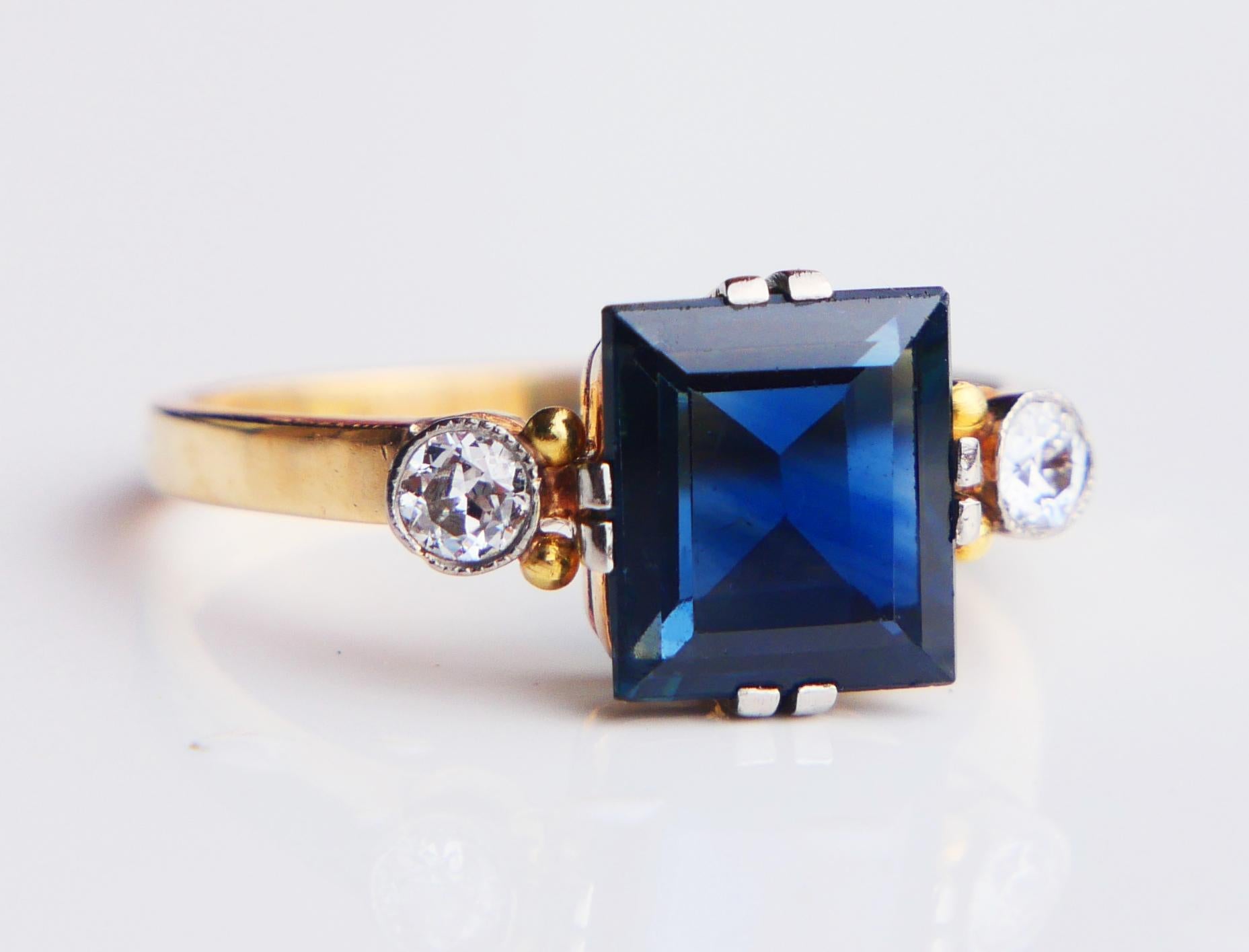 1946 Ring natural 2.25ct. Sapphire 0.2ctw Diamonds 18K Gold ØUS5.75 /2.8gr For Sale 3