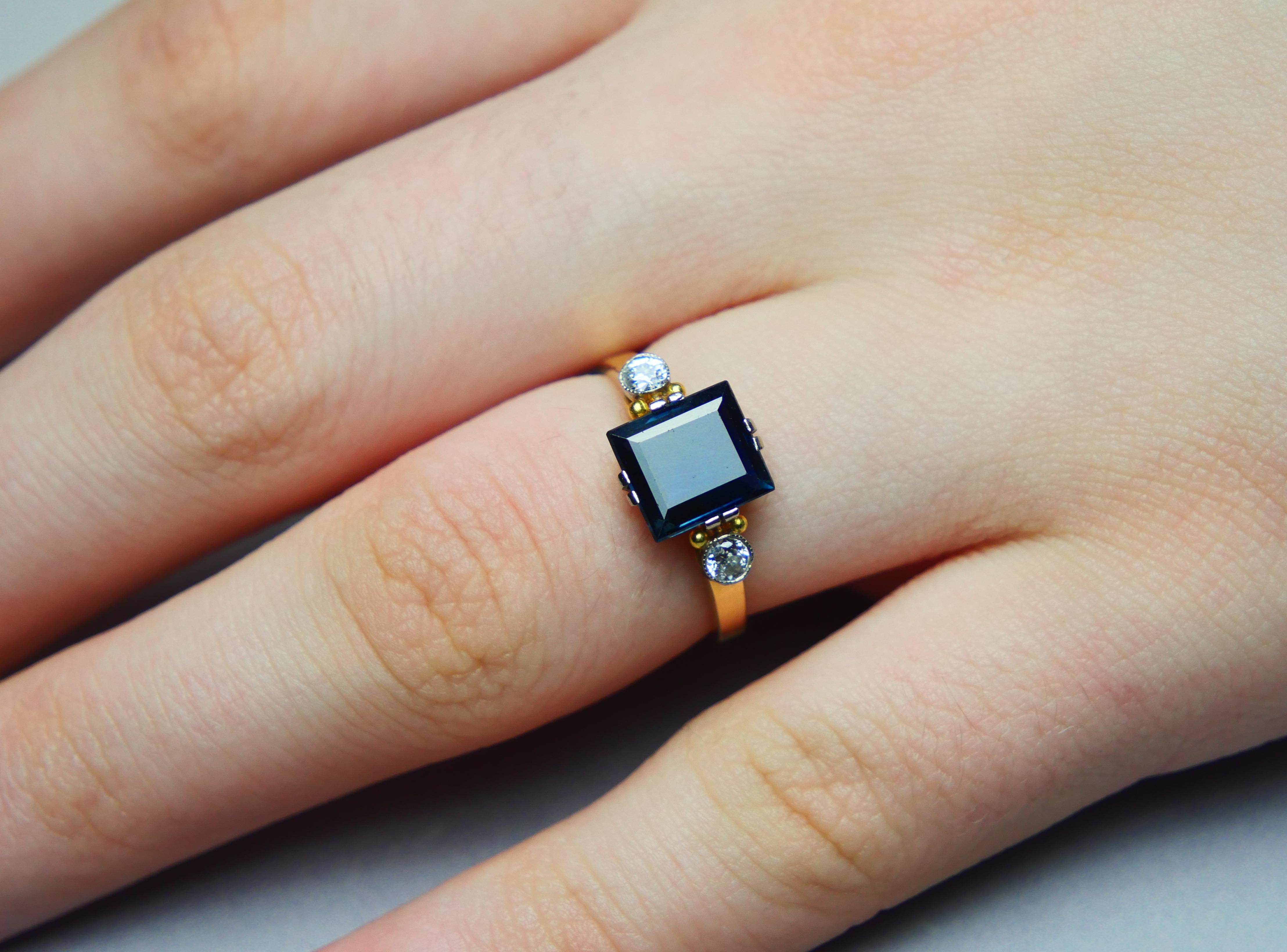 1946 Ring natural 2.25ct. Sapphire 0.2ctw Diamonds 18K Gold ØUS5.75 /2.8gr For Sale 4