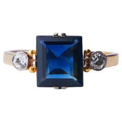 1946 Ring natürlich 2,25ct. Saphir 0.2ctw Diamanten 18K Gold ØUS5.75 /2.8gr