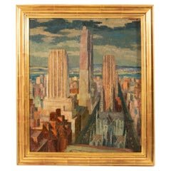 1946 Signed Oil on Board Painting of New York City by Harbers
