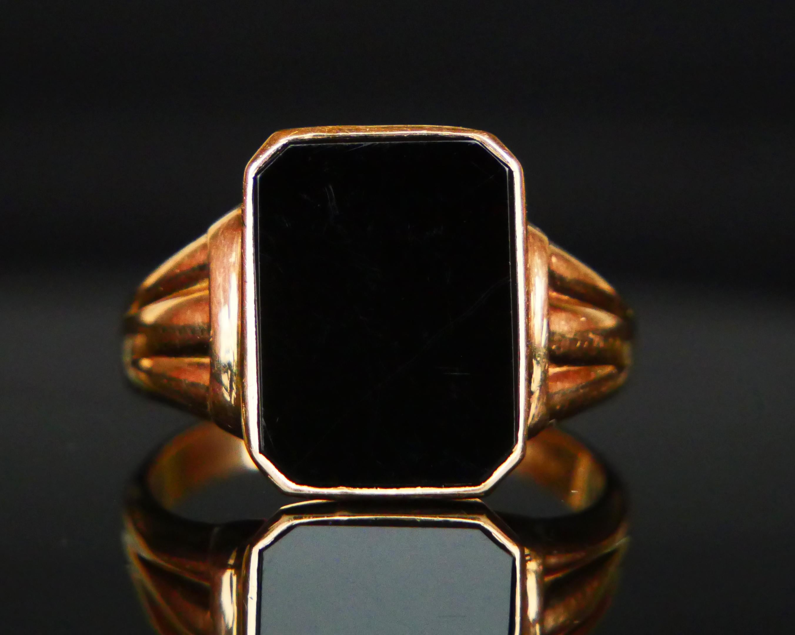 Retro 1947 Signet Men Ring 5ct natural Onyx solid 18K Gold Ø 11.5US / 5.65 gr