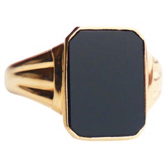 1947 Signet Men Ring 5ct natural Onyx solid 18K Gold Ø 11.5US / 5.65 gr