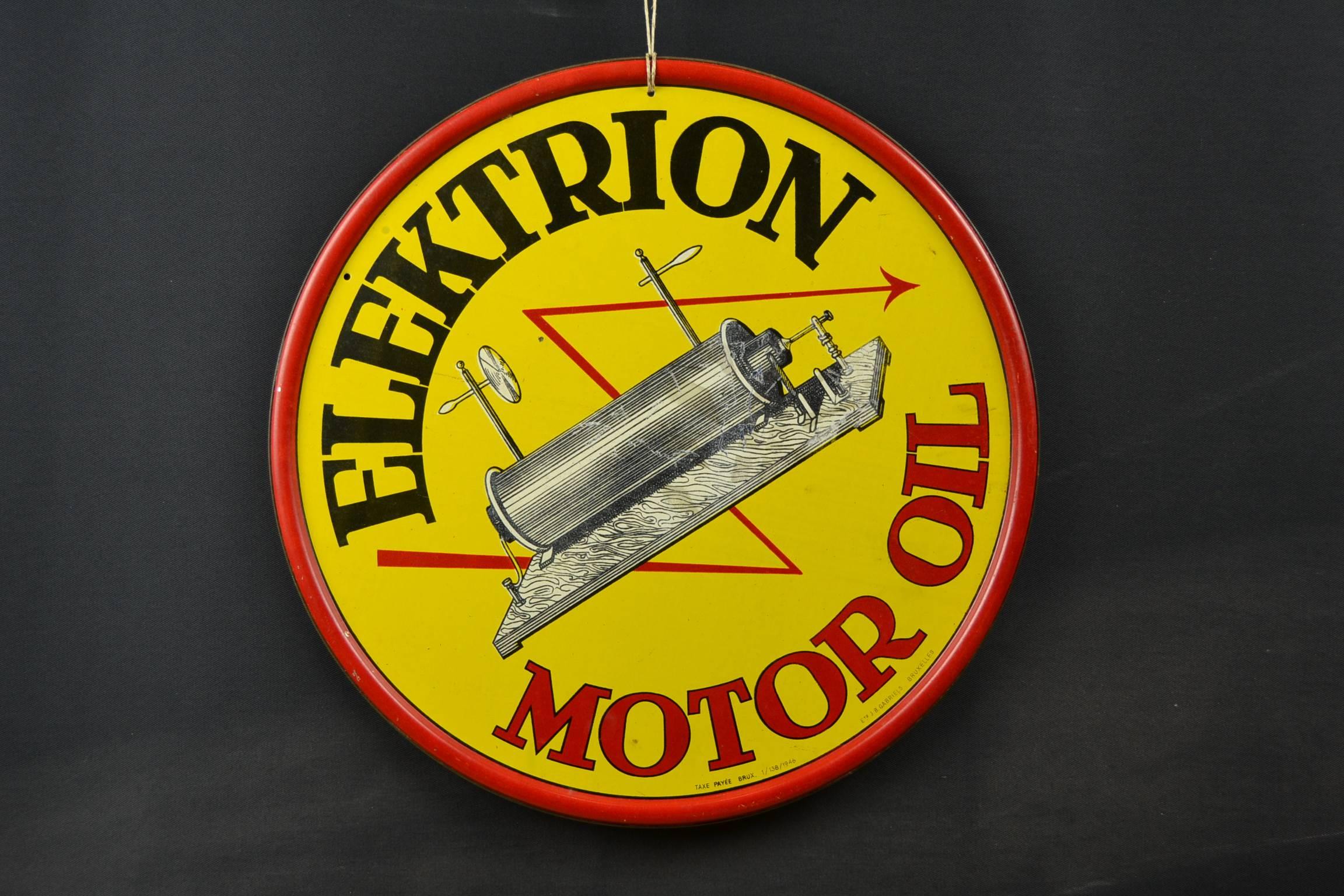 1946 Tin Advertising Sign for Elektrion Motor Oil  1