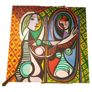 1946 Vintage Ray Martinez Oil on Canvas Rendering of the Girl before a ...