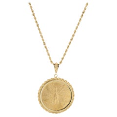 1947 50 Mexican Peso Coin on 14 Karat Yellow Gold Bezel and Rope Chain