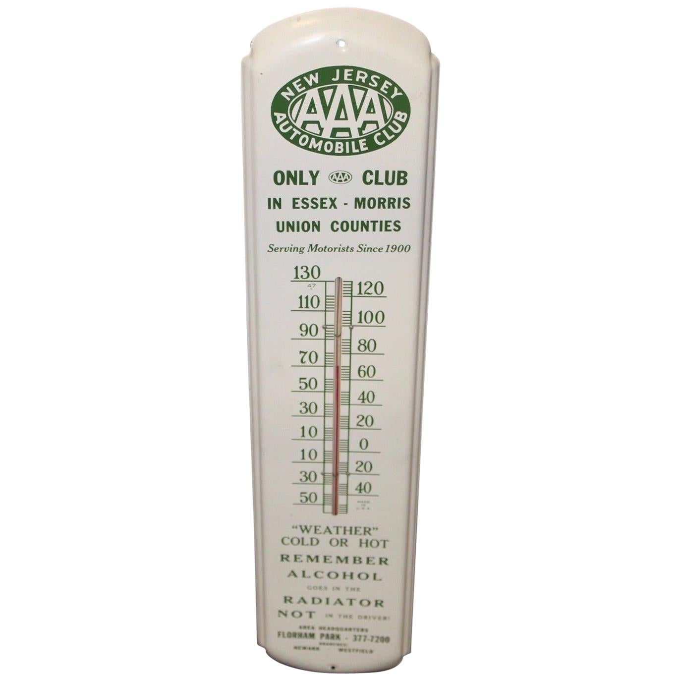 1947 AAA New Jersey Automotive Club Tin Thermometer Sign For Sale