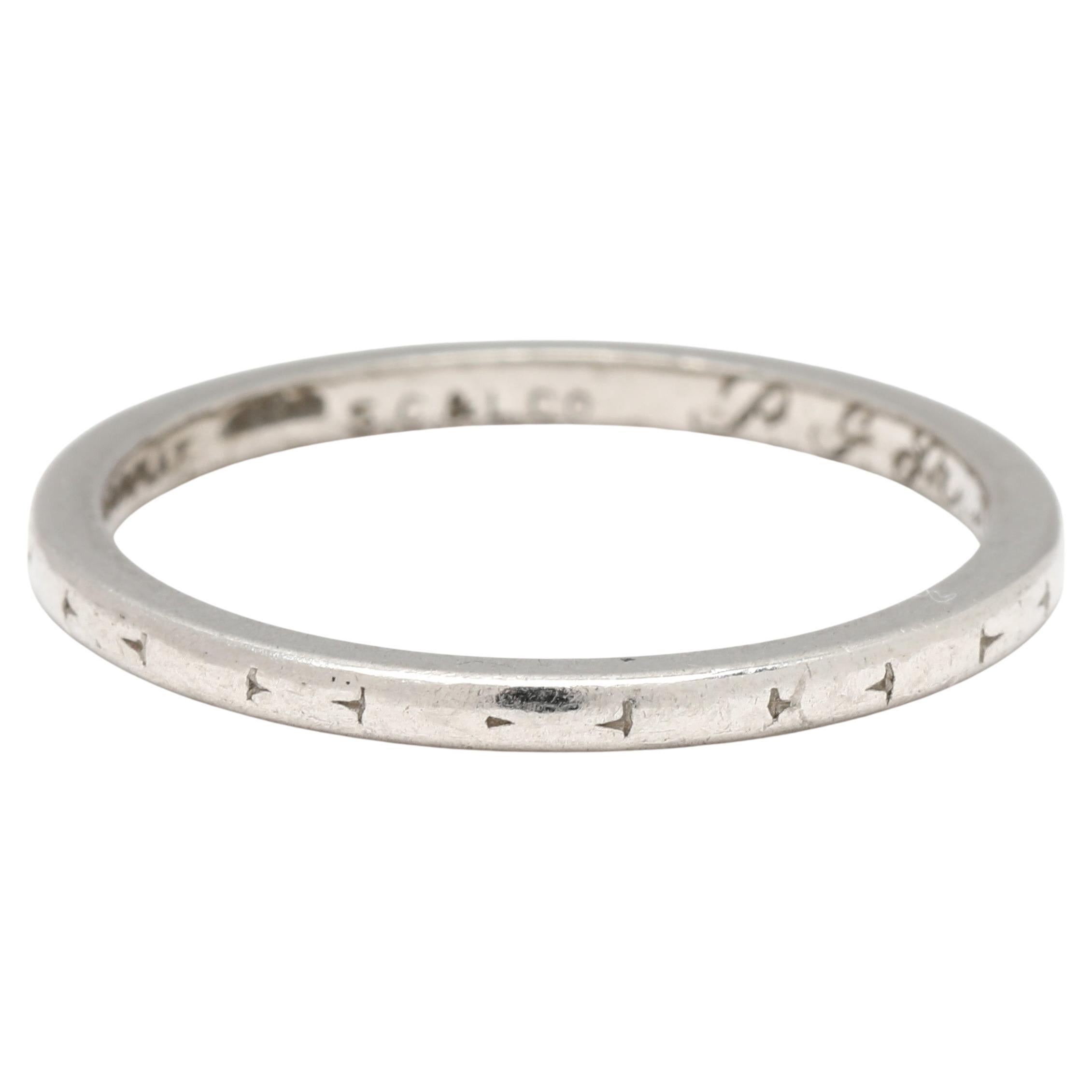 1940s Engraved Wedding Band, Platinum, Ring Size 5.5, Stackable