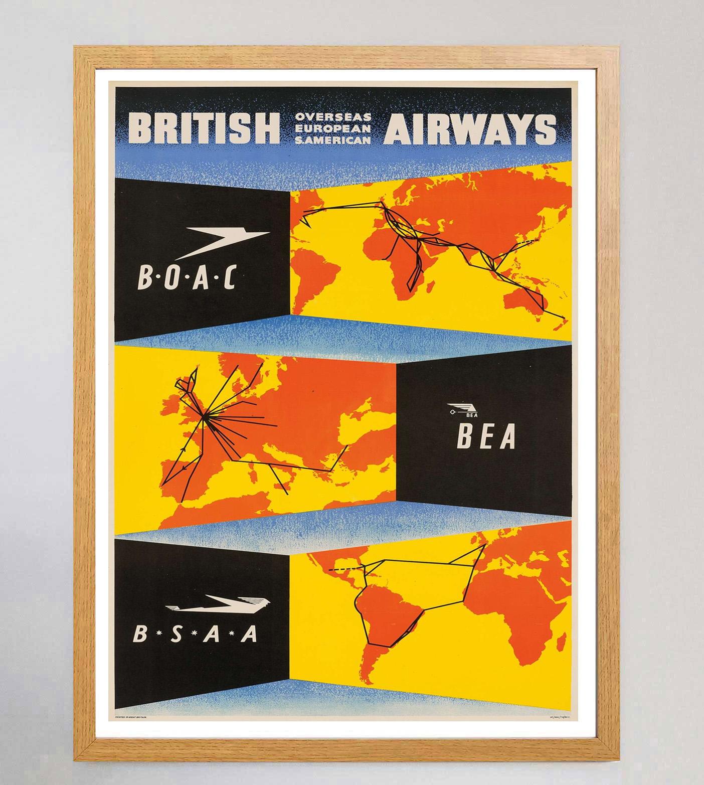 Britannico 1947 British Airways - Oltremare Europeo S. Americano Poster originale d'epoca in vendita