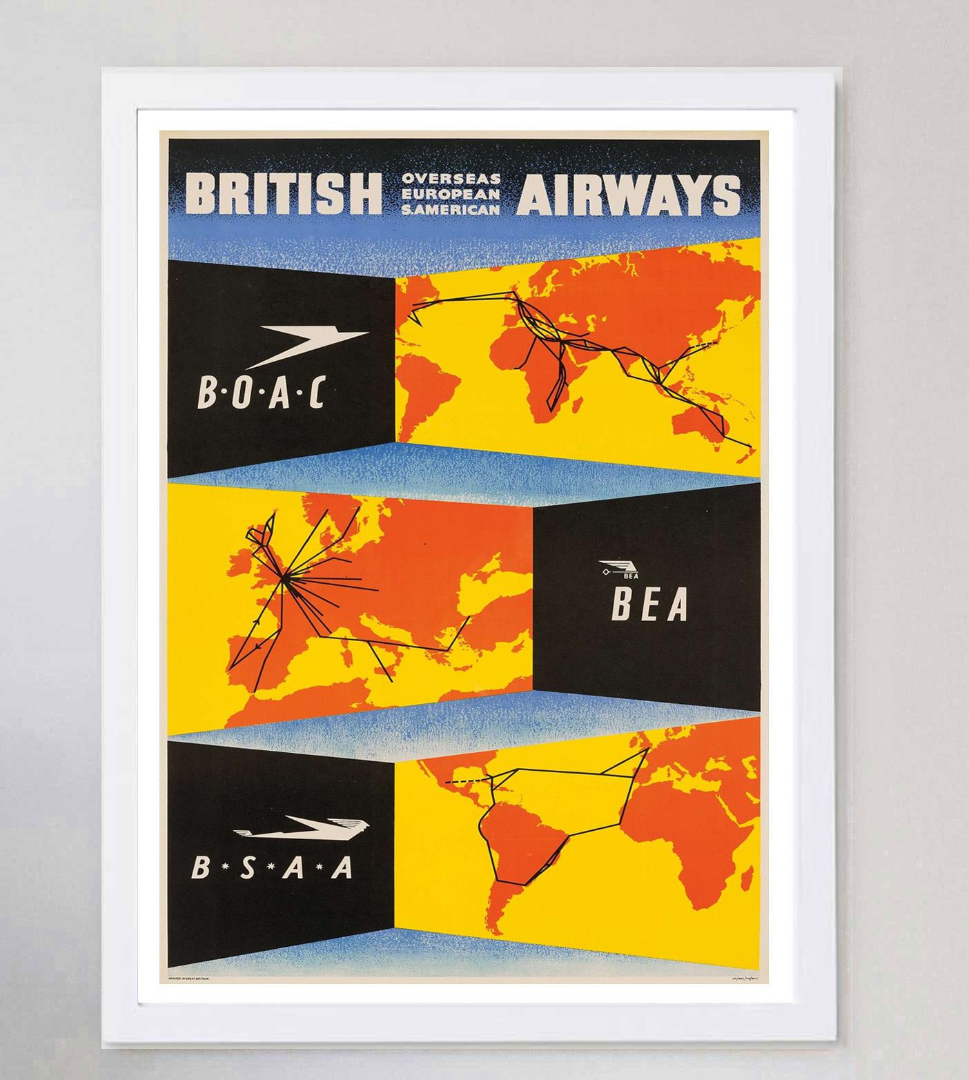 1947 British Airways - Oltremare Europeo S. Americano Poster originale d'epoca In condizioni buone in vendita a Winchester, GB