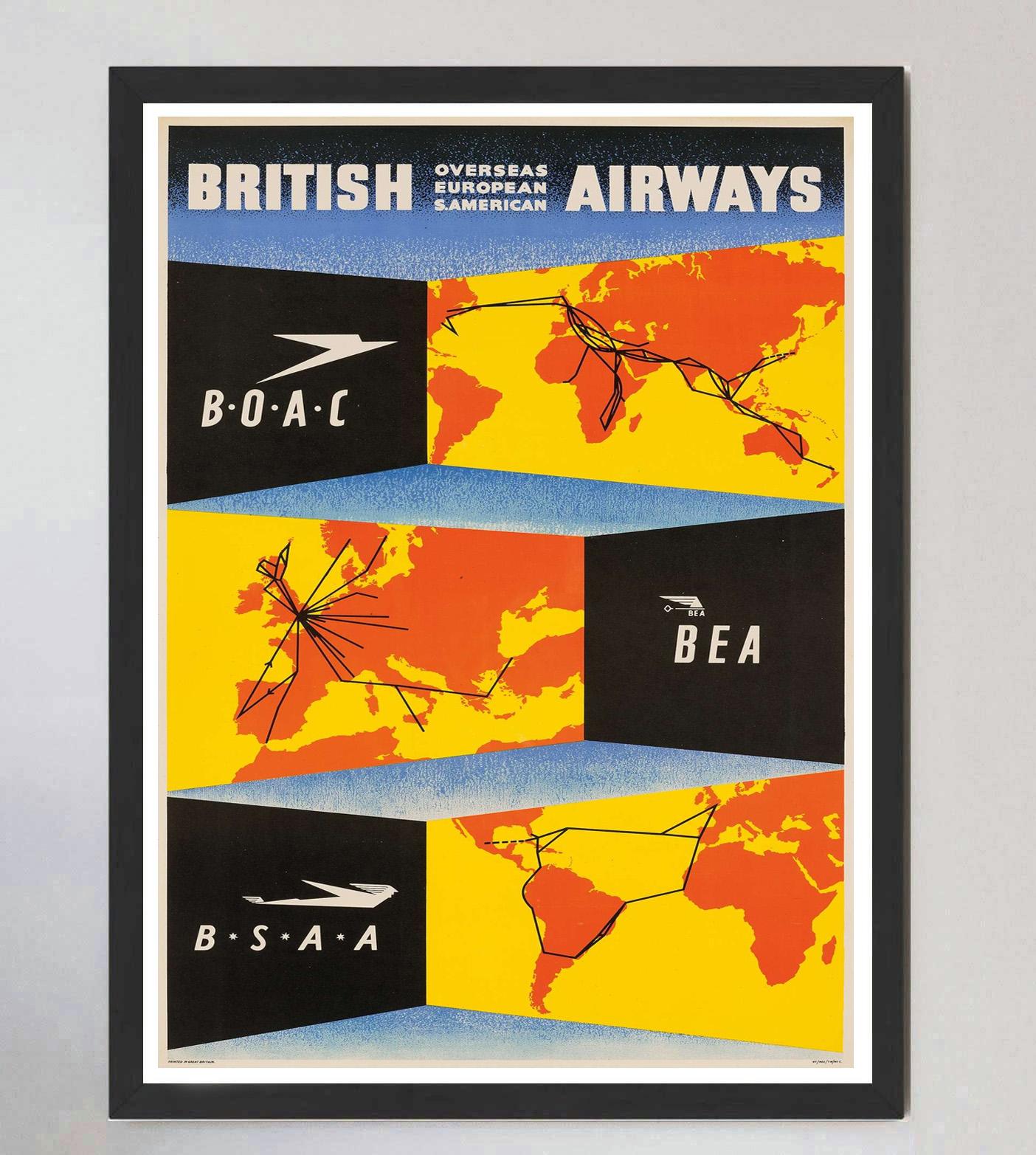 Metà XX secolo 1947 British Airways - Oltremare Europeo S. Americano Poster originale d'epoca in vendita