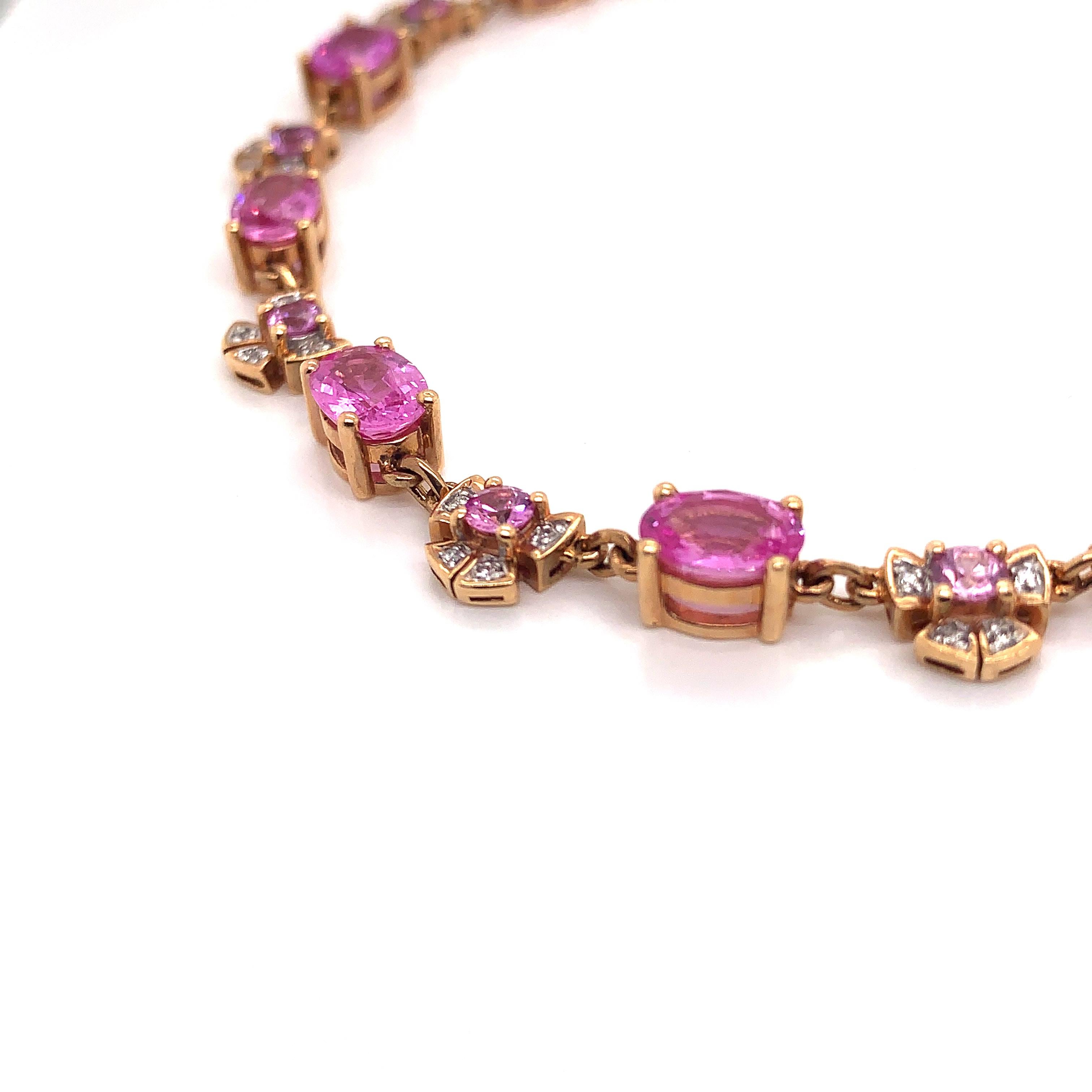 Modern 19.47 Carat Pink Sapphire Necklace in 18 Karat Rose Gold with Diamonds