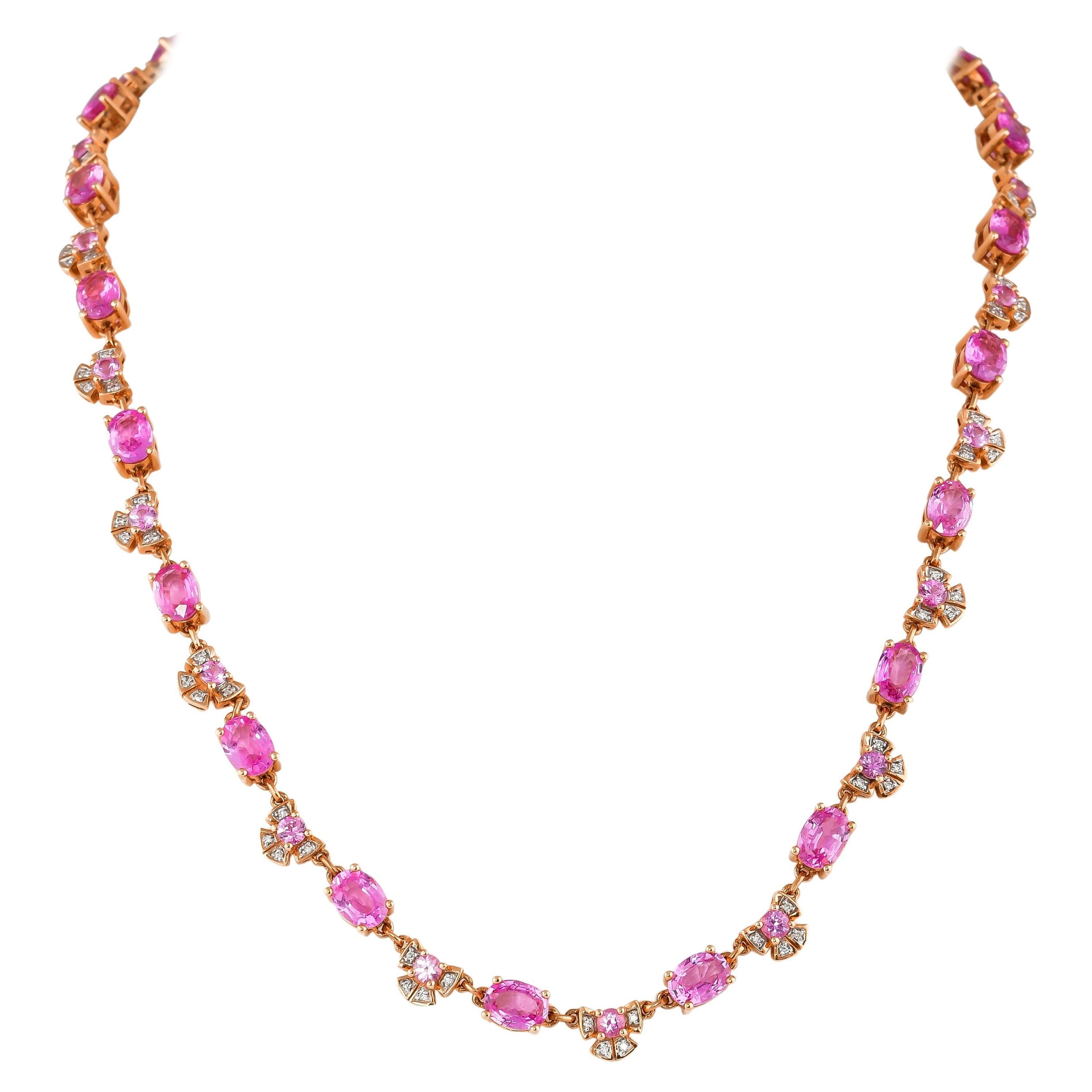 19.47 Carat Pink Sapphire Necklace in 18 Karat Rose Gold with Diamonds